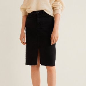 MANGO BLACK DENIM MIDI SKIRT/ ORGANIC COTTON